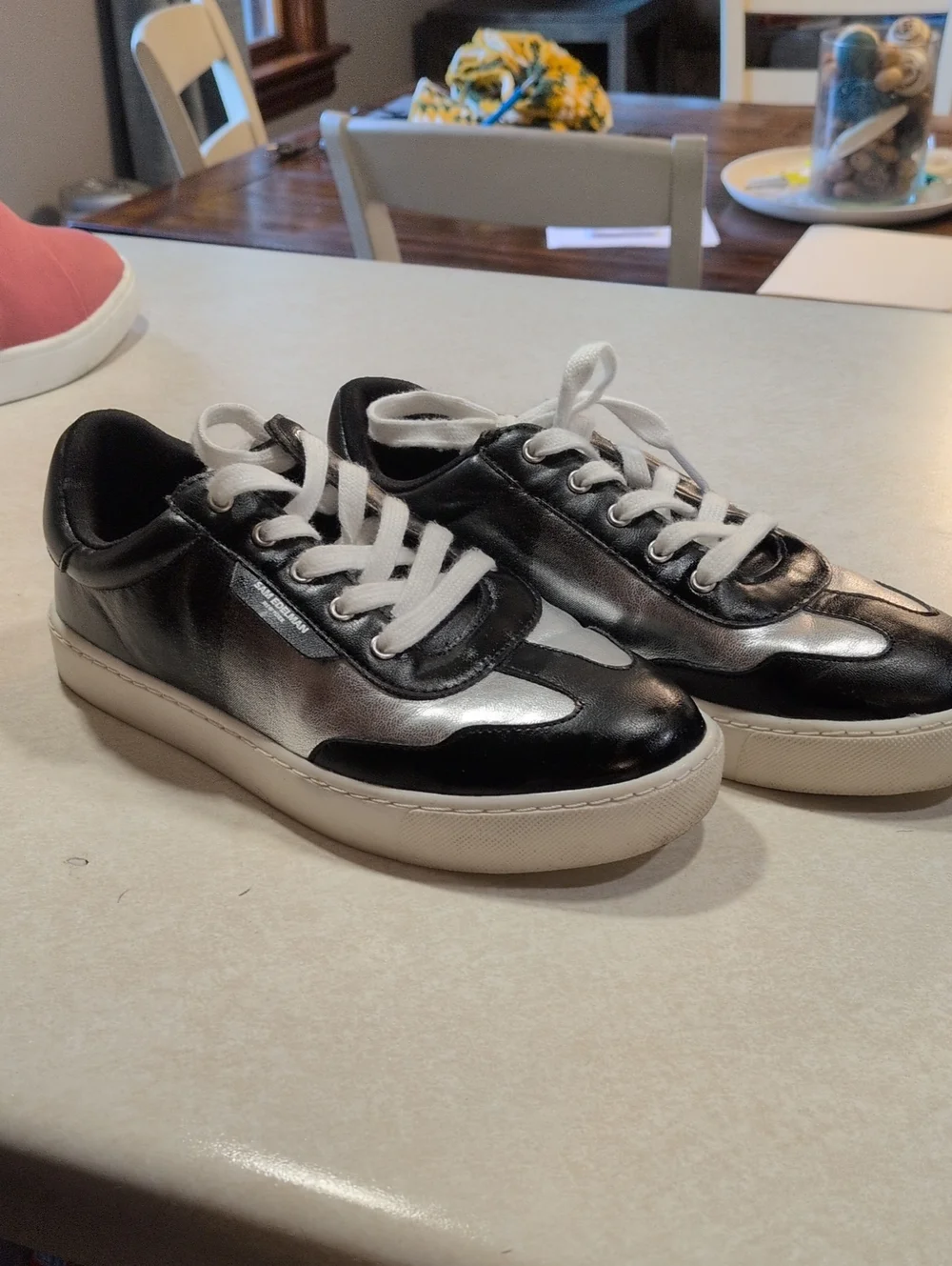 Sam EdelmanBlack and Silver Lace-Up Sneakers with White Soles Size 4